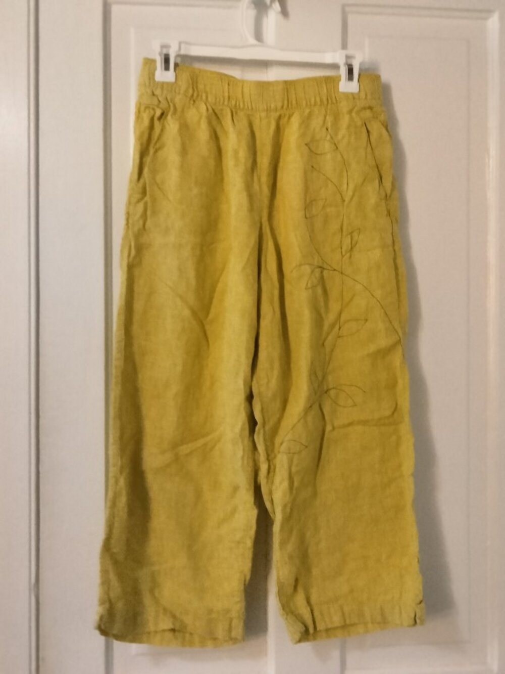 OOAK Embroidered Linen Cynthia Rowley Wide Leg Pants, Wearable Art - Picture 7 of 9